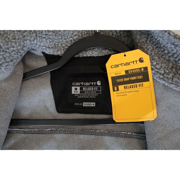 Carhartt OV4995 Women Sz M (8-10) Gray/Black Relaxed Fit Fleece Snap-Front Vest - Picture 4 of 13